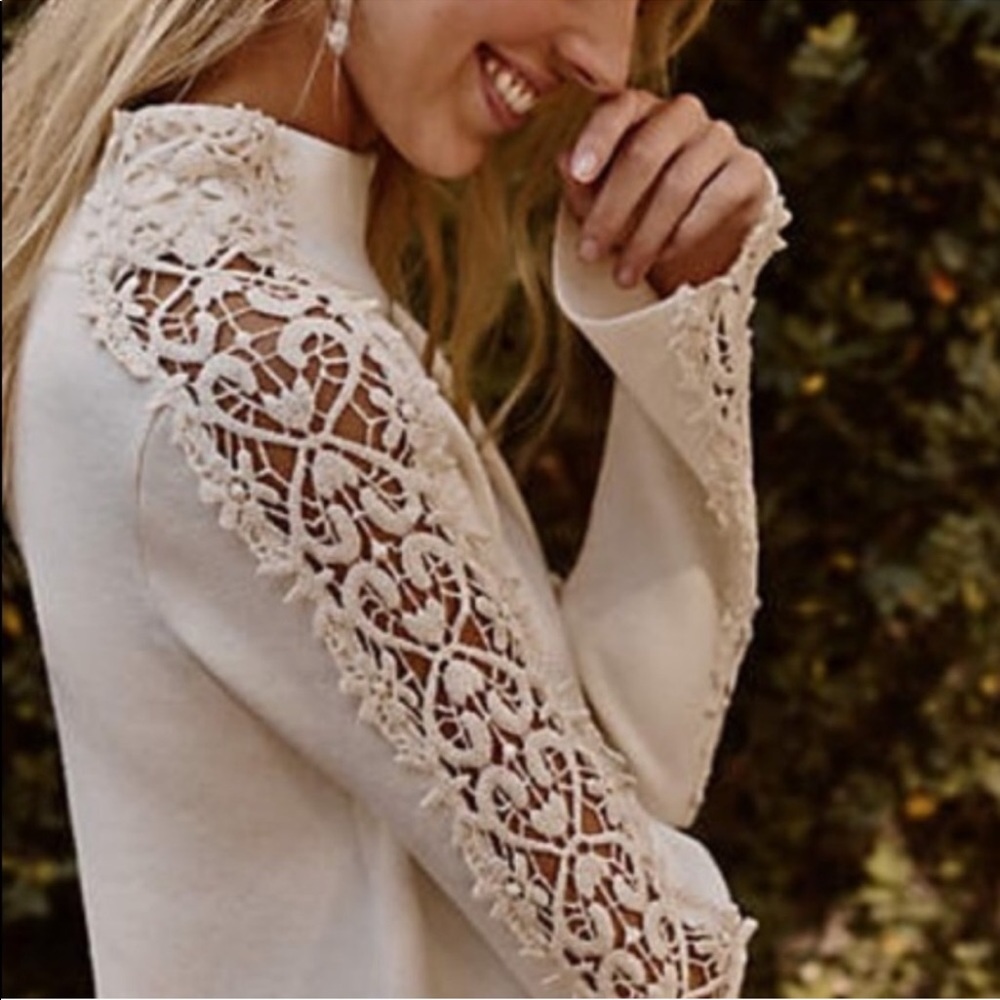 Anthropologie  White Turtle Neck with Lace Sleeve